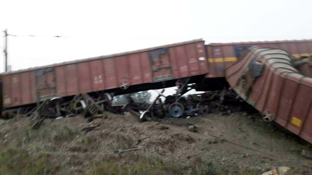 several bogies of goods train inversion