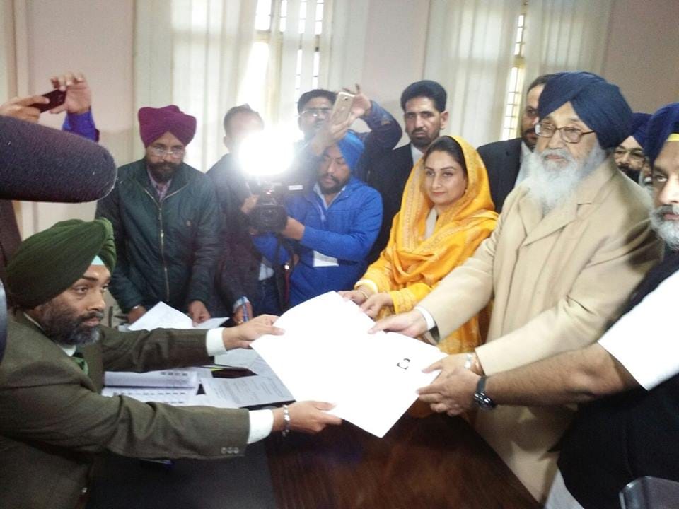 chief minister parkash singh badal filed nomination for assembly election from lambi of muktsar