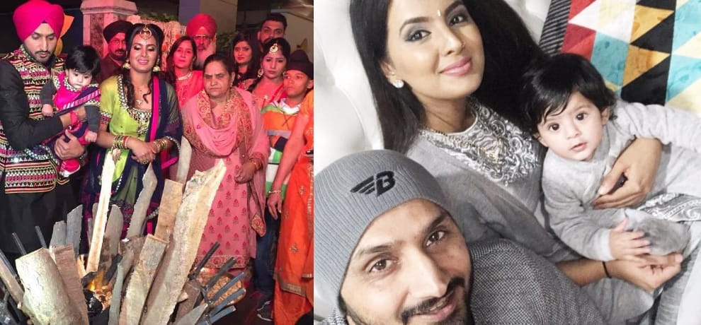 Harbhajan singh and Geeta basra celebrated lohri with daughter Hinaya