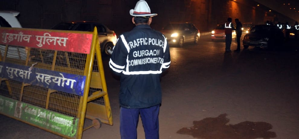 one thousand police personnel with yamraj deployed on gurugram roads