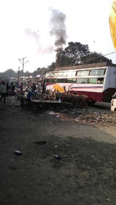 HT line wire touching private bus fire