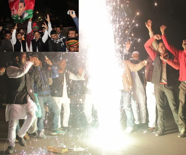 Akhilesh yadav supporter celebrates EC decision.