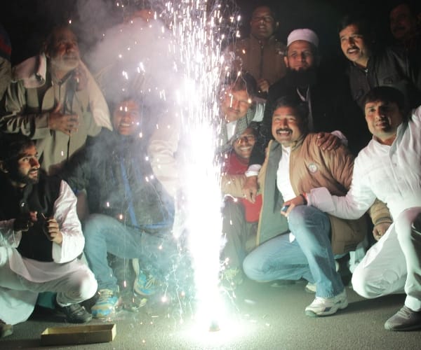 Akhilesh yadav supporter celebrates EC decision.