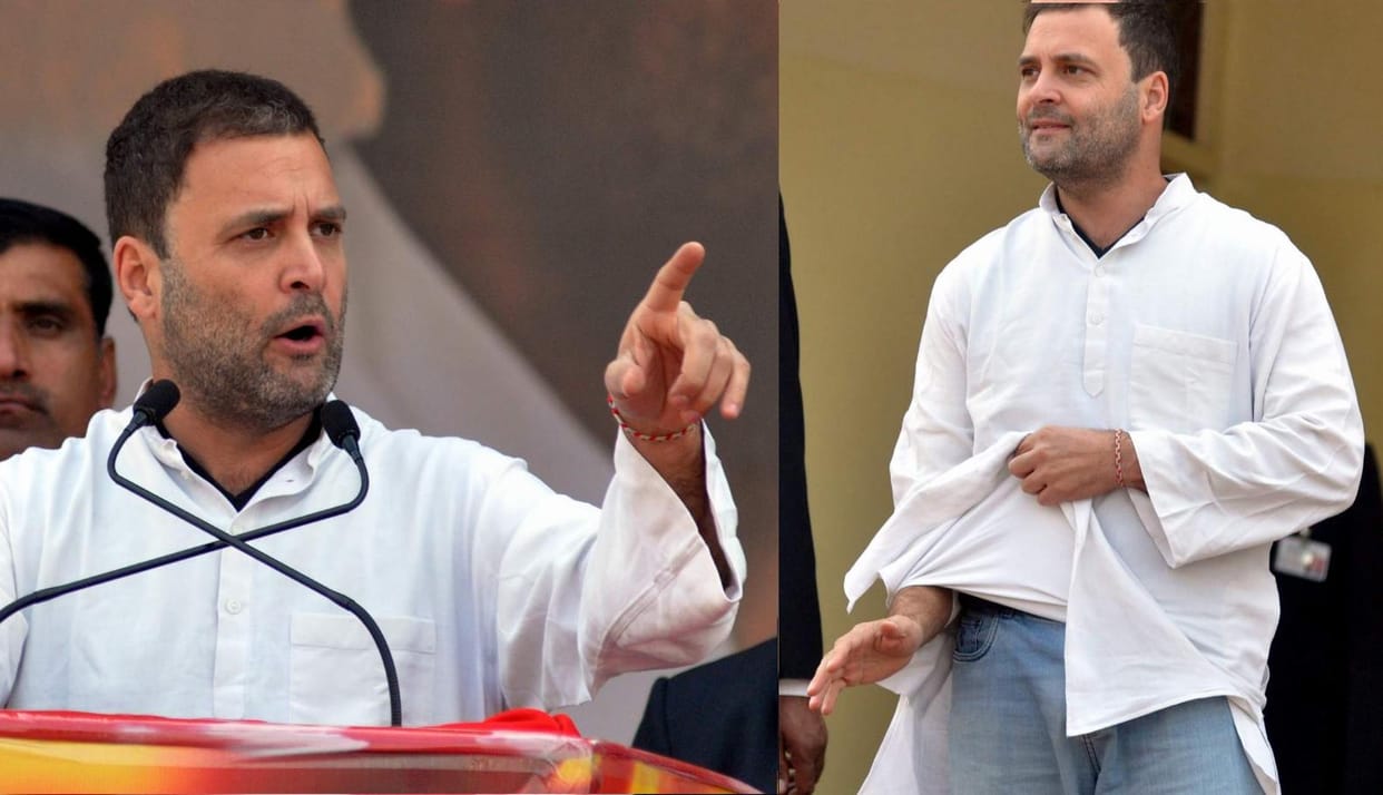 rahul gandhi shows his Torn kurta in public meeting.