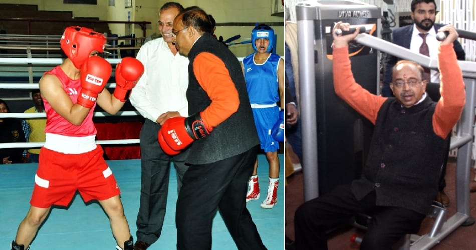 Sports Minister Vijay Goel in Boxing ring, Rohtak haryana