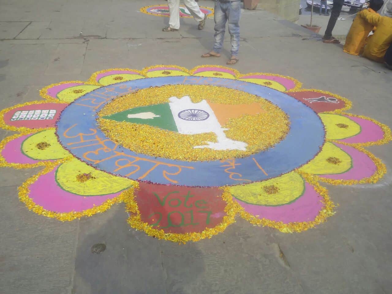 students making Rangoli from varanasi for aware of polling