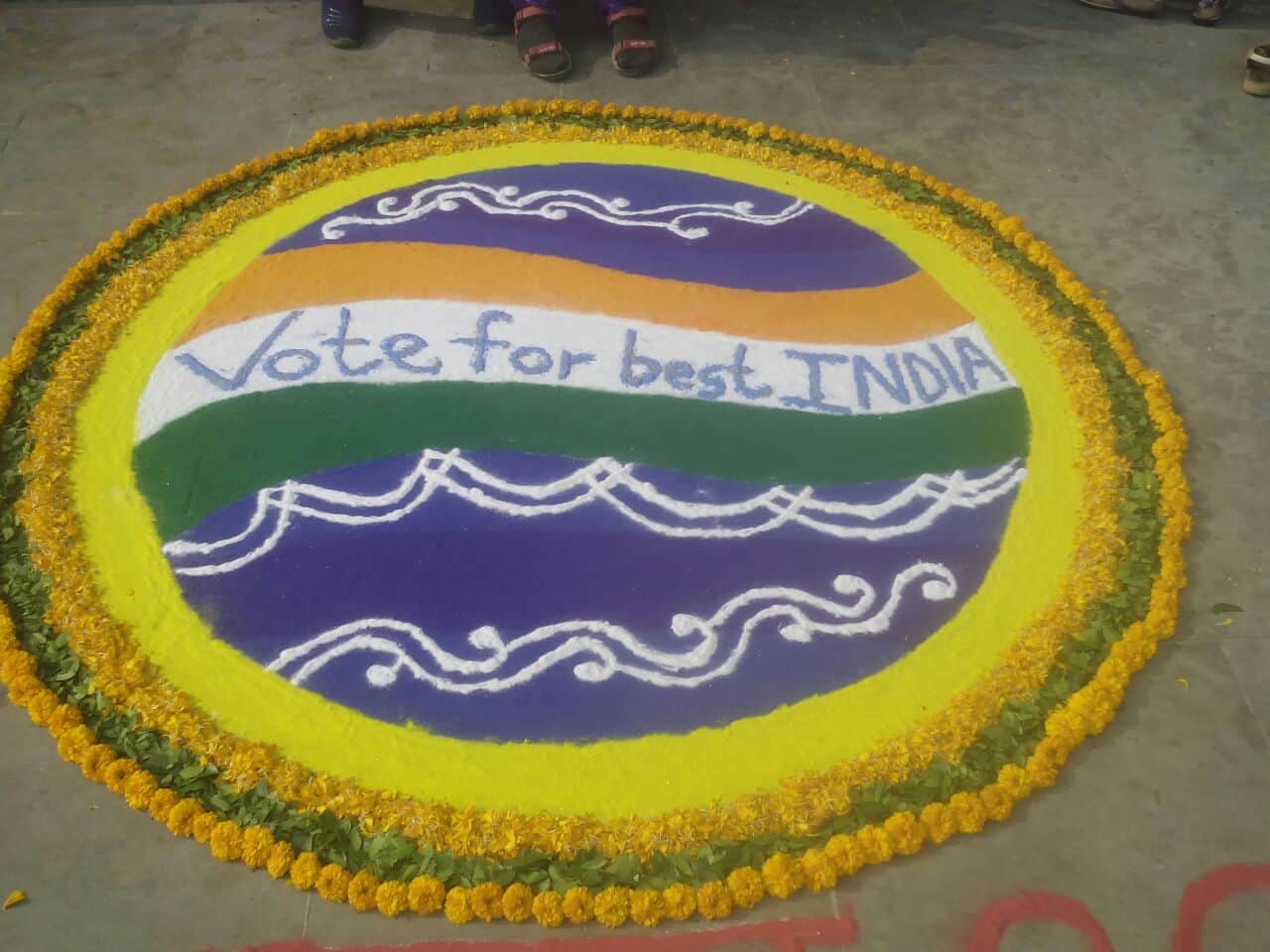 students making Rangoli from varanasi for aware of polling