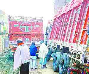 Two trucks stuck.