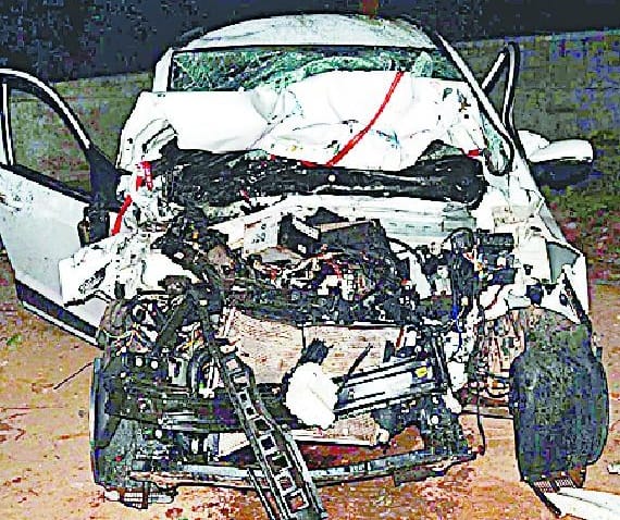 Marie in the car, truck collision
