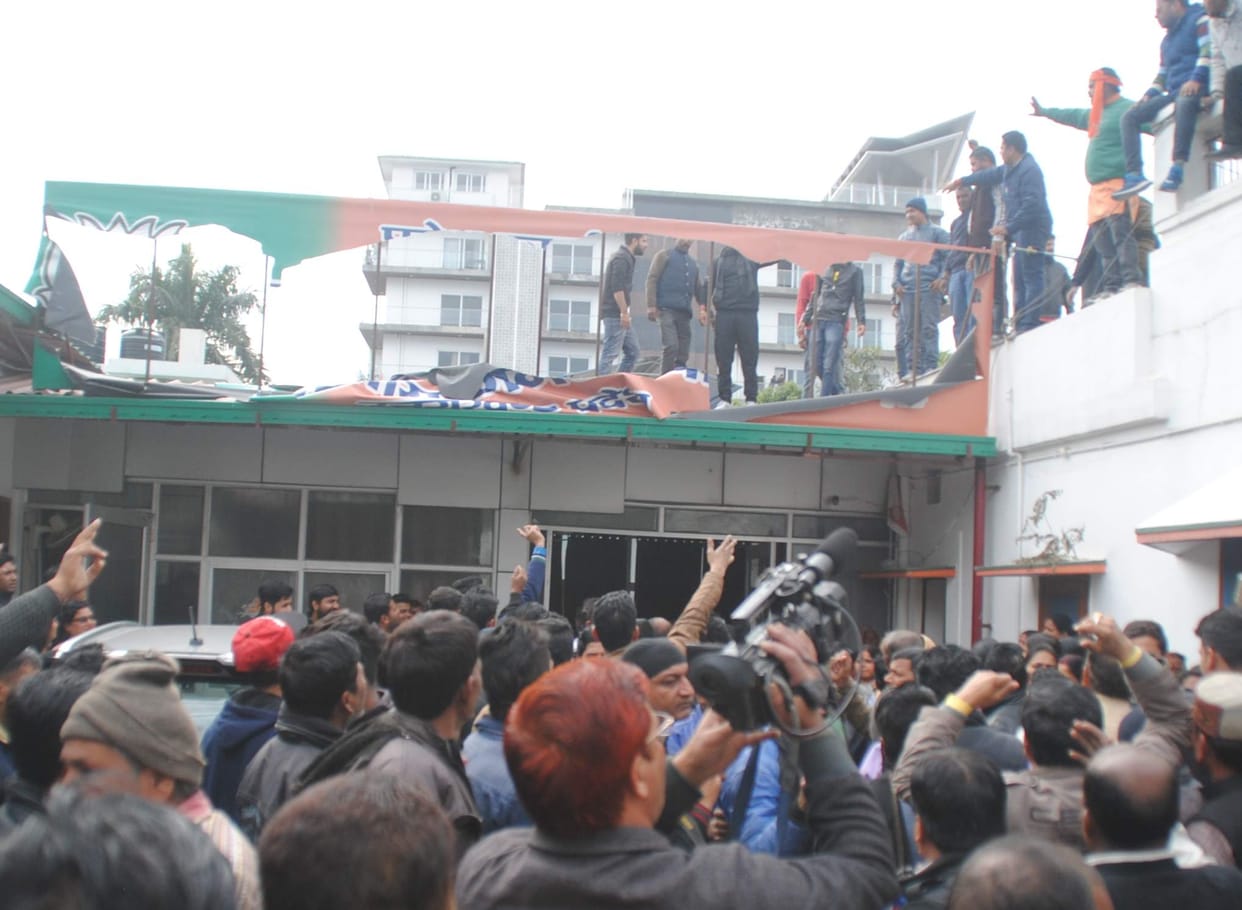 breakage in bjp party office dehradun.