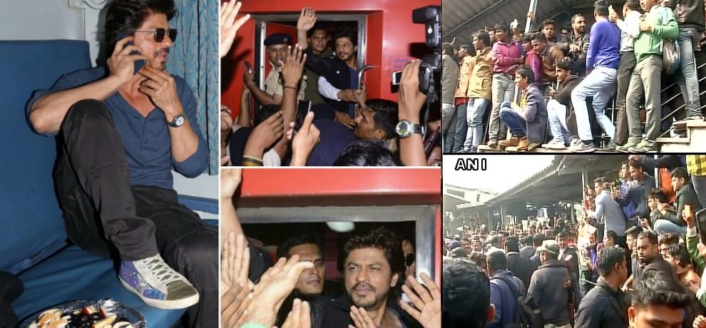 shahrukh khan reaches delhi by train, railway station was filled with fans