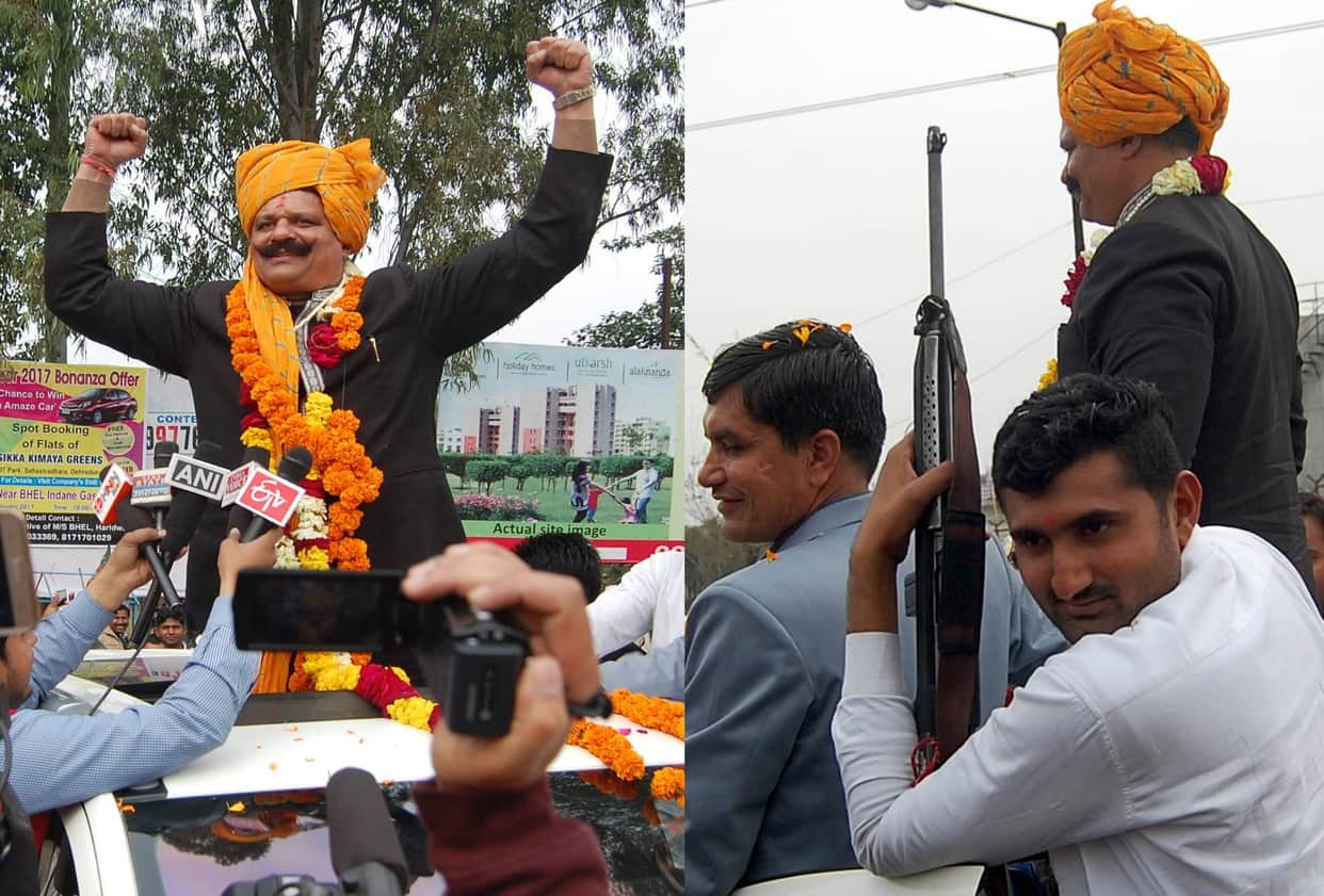 gun in bjp candidate kunwar pranab singh champion roadshow.