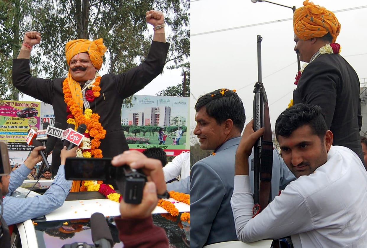 gun in bjp candidate kunwar pranab singh champion roadshow.