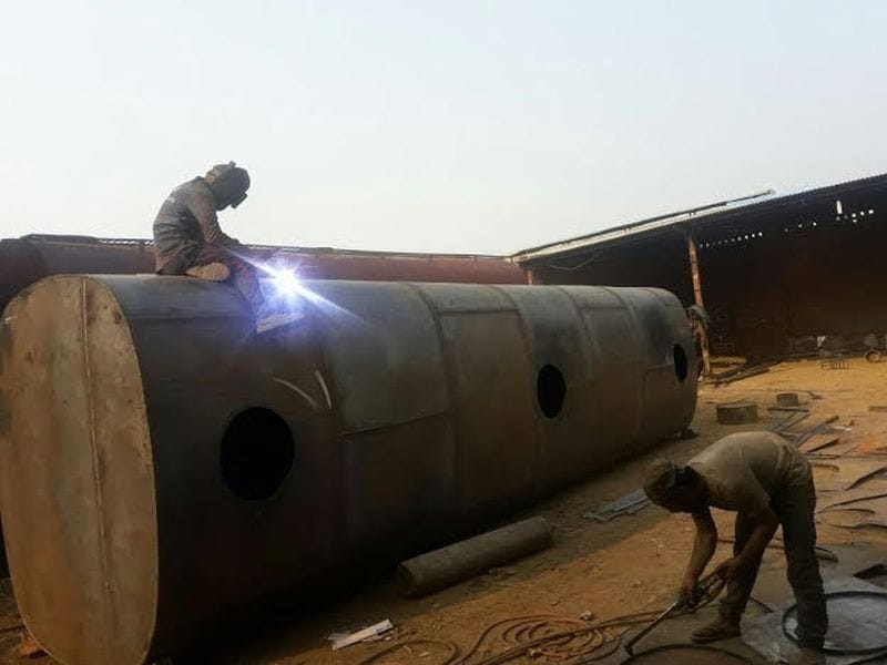 Welding work near the refinery