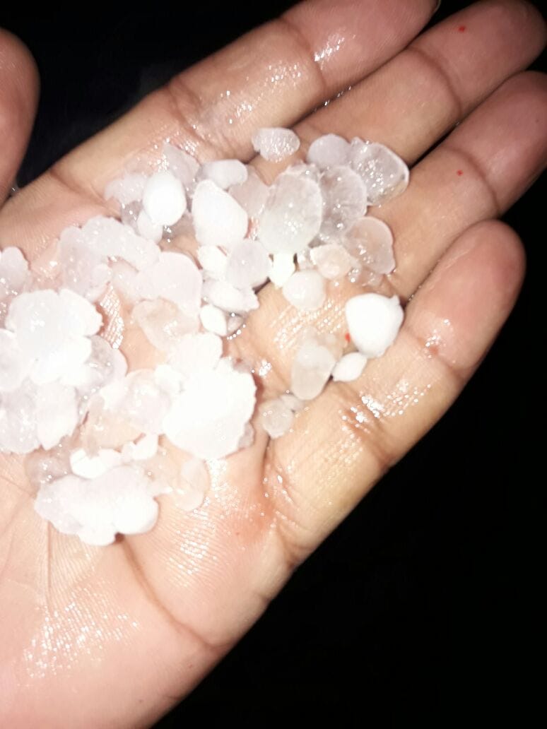 Ice falling with rain