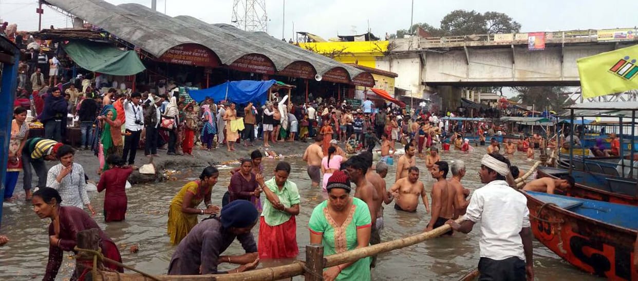Two lakh devotees took dip in Ganges.