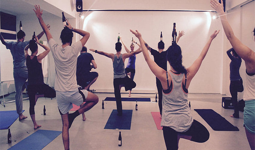 New Trends Start Where People Drinks Beer And Does Yoga