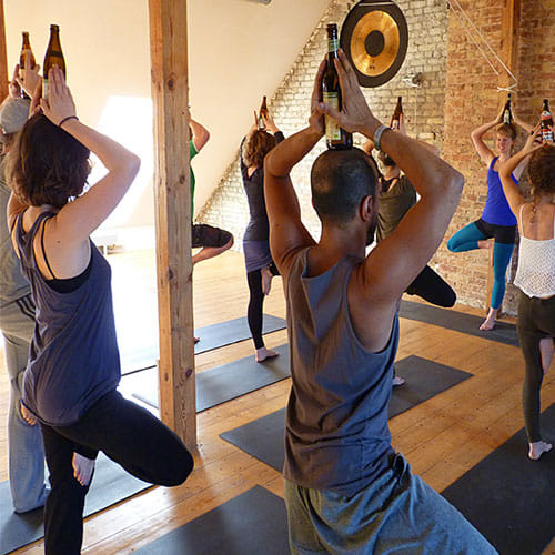 New Trends Start Where People Drinks Beer And Does Yoga
