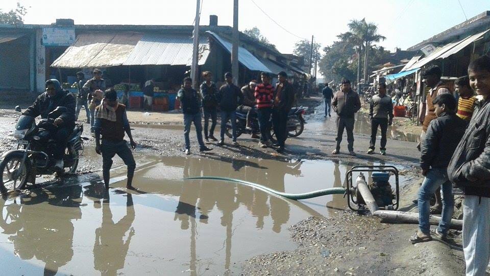 Set by pumping water out of the road