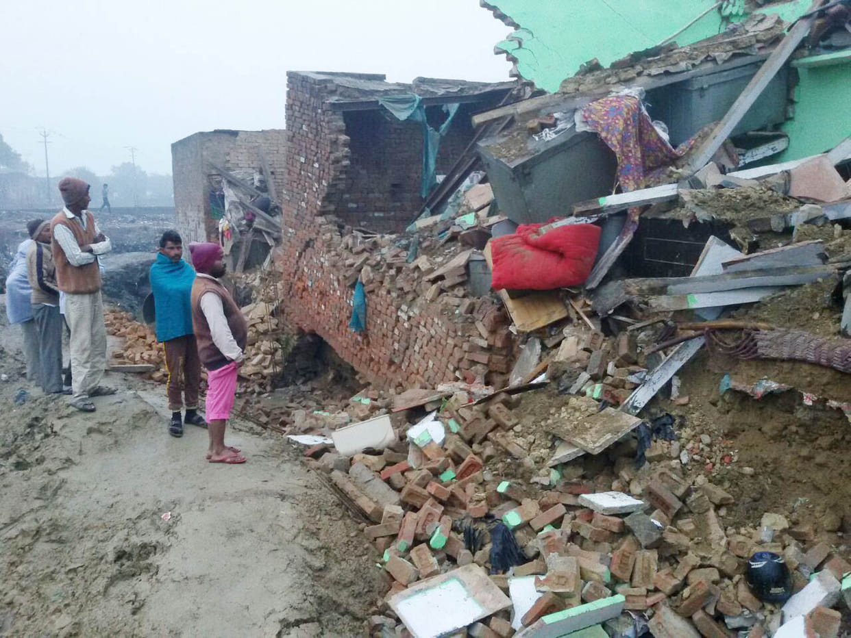 The foundation is filled with water three houses collapsed
