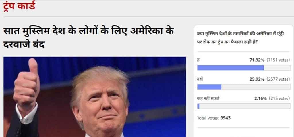 amar ujala poll: maximum number of readers vote for Ban on Muslim countries people entry in america
