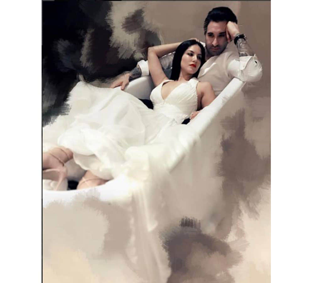 sunny leone share a bathtub photo with husband