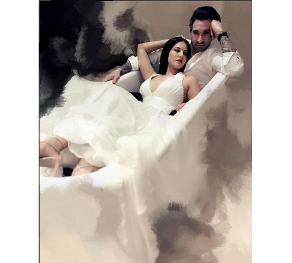 sunny leone share a bathtub photo with husband