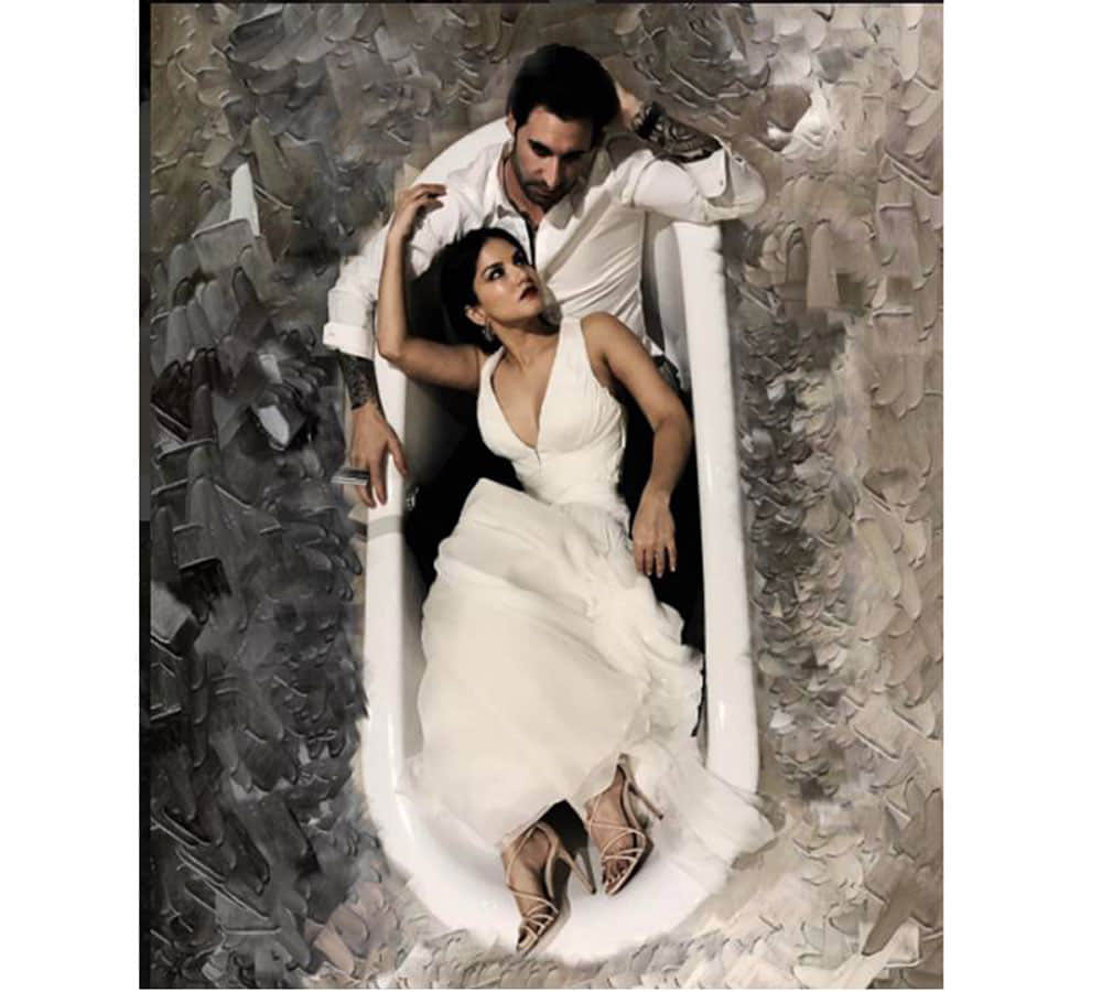 sunny leone share a bathtub photo with husband