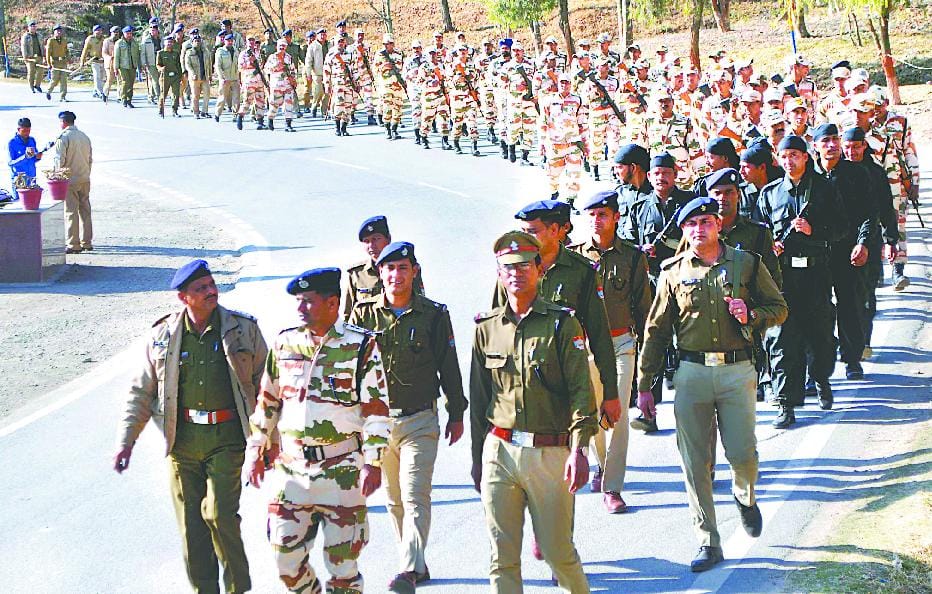 Police and ITBP flag marches in