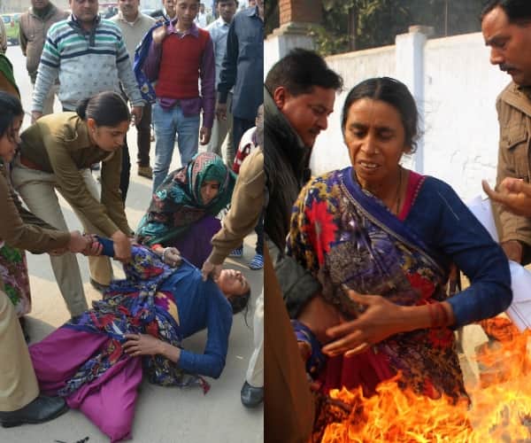 women tried to commit suicide infront of lucknow vidhan bhawan