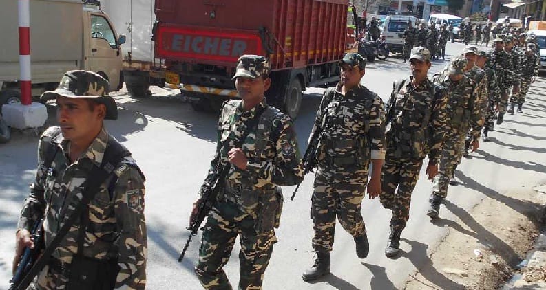 Security forces for peace flag march in the city