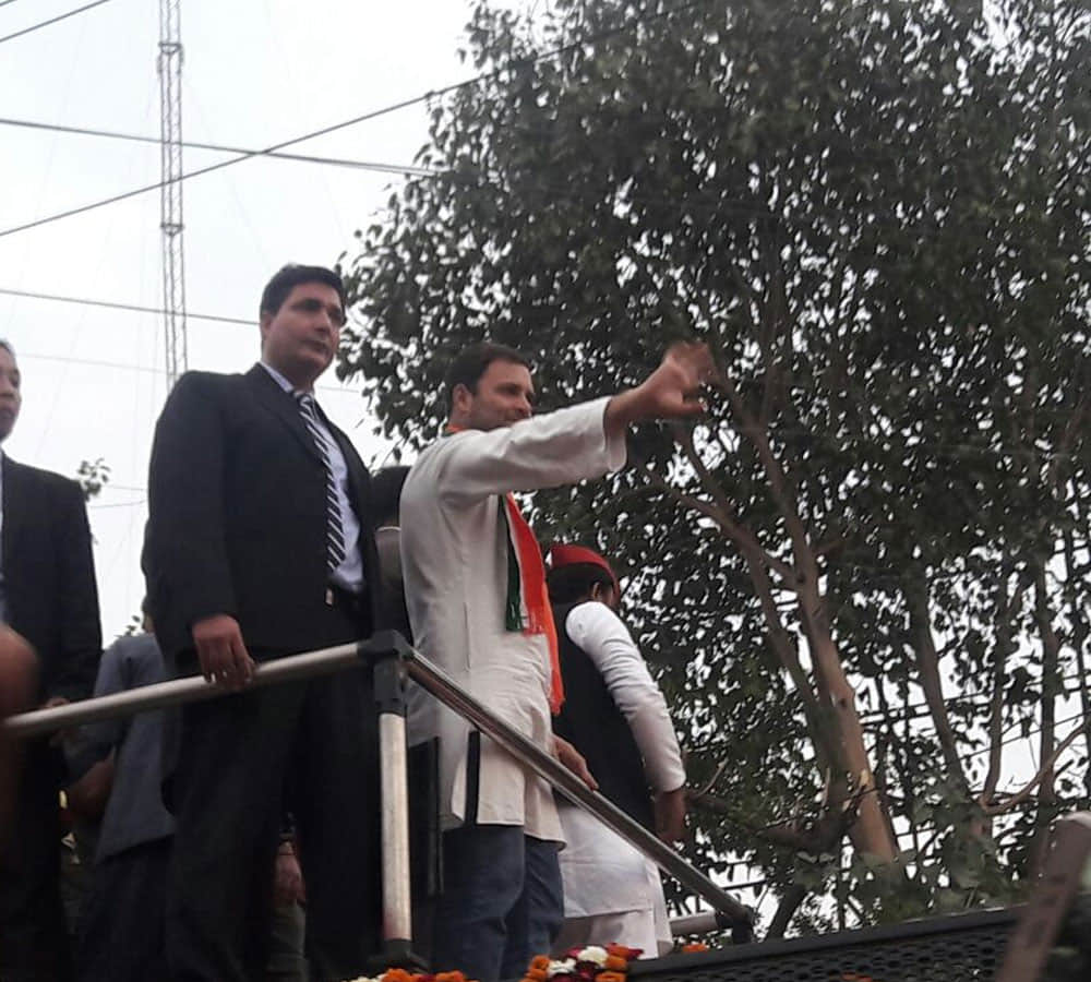bull makes people run just before few minute of rahul and akhilesh road show