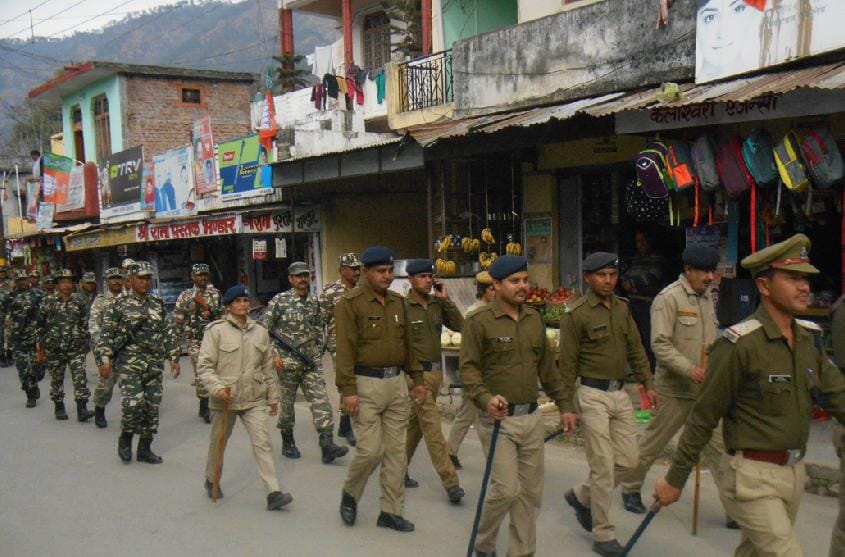 flag march in hills