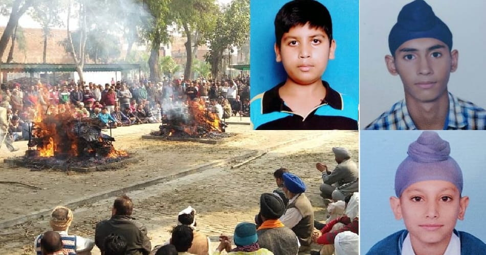 funeral of three childrens killed in blast in gurmeet ram rahim samdhi harmander singh rally