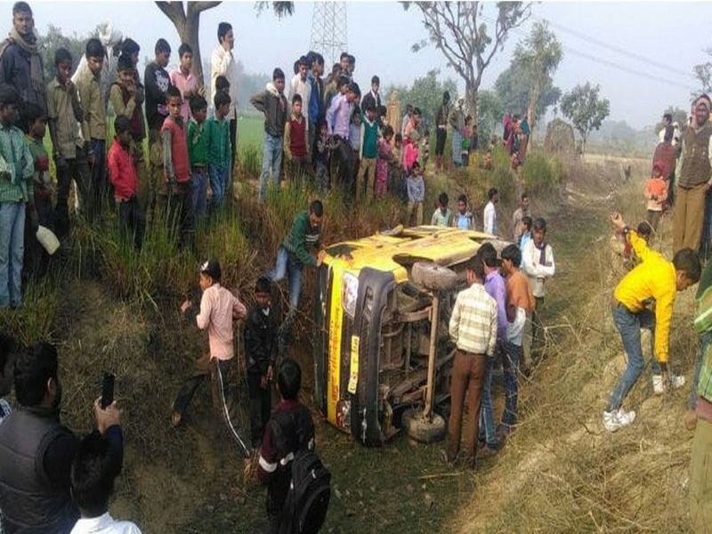 School van upturned, six injured