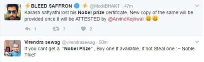 "the Nobel peace now can only get from stealing 'on social media