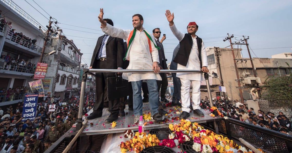 Rahul Gandhi Akhilesh Yadav PM Modi's constituency road show 