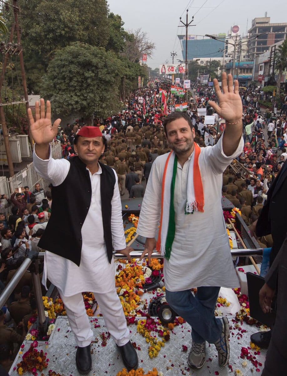 Rahul Gandhi Akhilesh Yadav PM Modi's constituency road show 