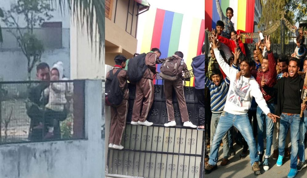 mahi fan gathered in front of house.