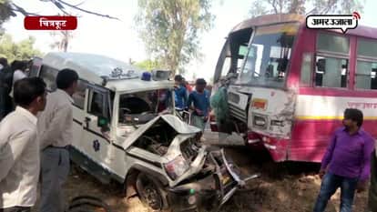 10 people are injured in ambulance and bus accident in chitrakoot