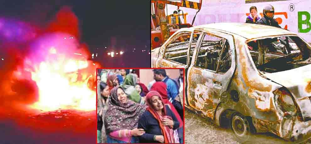driver died after catching fire in moving car in delhi