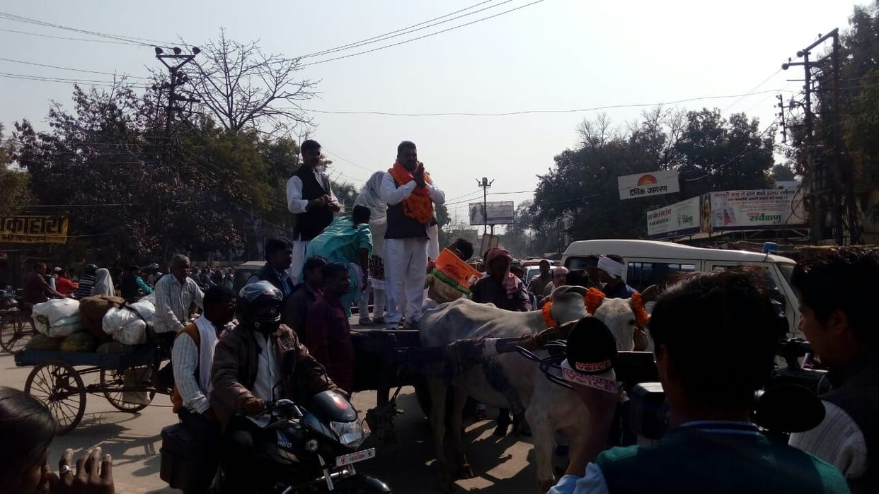 Varanasi candidates taken nomination papers sitting on Bullock cart
