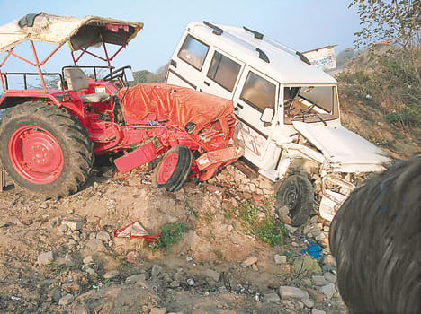 Bolero tractor and two injured in collision