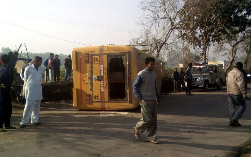 Private School bus accident at Nalagarh, Heart Attack to Driver.