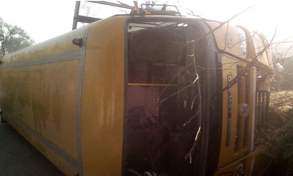 Private School bus accident at Nalagarh, Heart Attack to Driver.