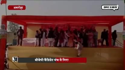 bjp candidate fell down from stage in amroha