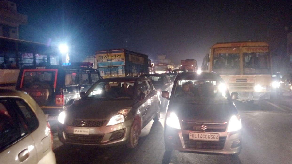Due to highway construction three hours jam.