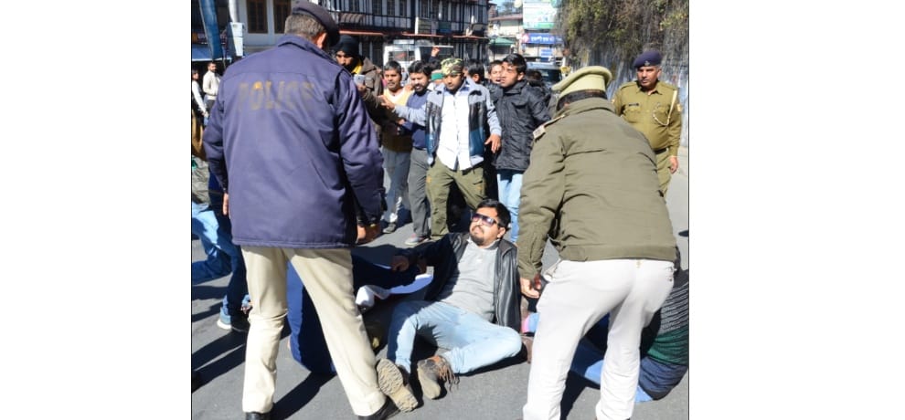 Visually impaired stage protest dharna outside Secretariat Shimla