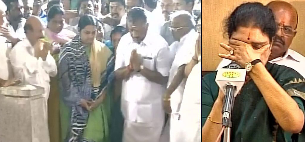 Jayalalithaa's niece Deepa Jayakumar & OPanneerselvam paid tributes to Jayalalithaa at Marina Beach