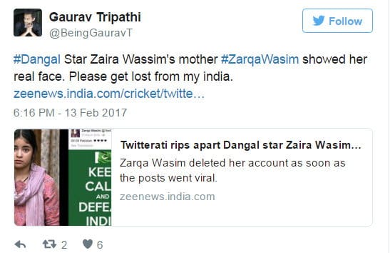 zaira wasim mother tweet goes viral